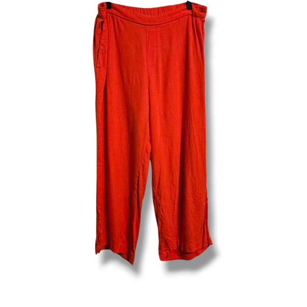 Old Navy pants womens 12 wide leg orange-red linen-blend pockets